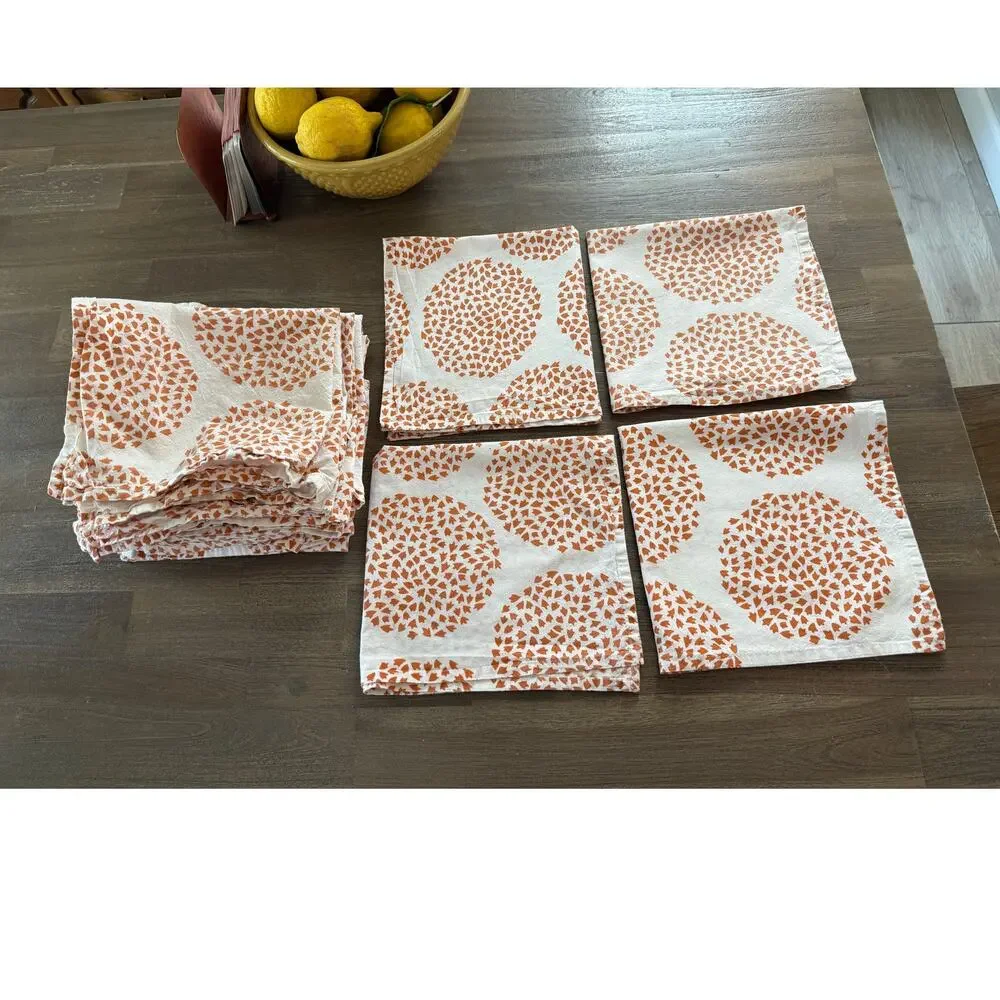 West Elm Napkins Set of 16 Orange Bloom and White 20x20 100% Cotton